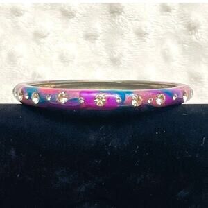 Vintage Multi Color Tie-Dye Bangle Bracelet w/Clear Crystal Accents